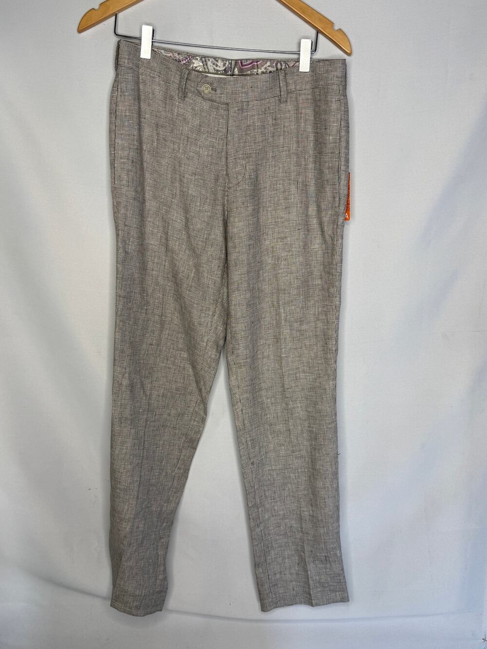 Tallia Orange 100 Linen Suit Pants Mens 30x30 Tan Beige Houndstooth Trousers NWT